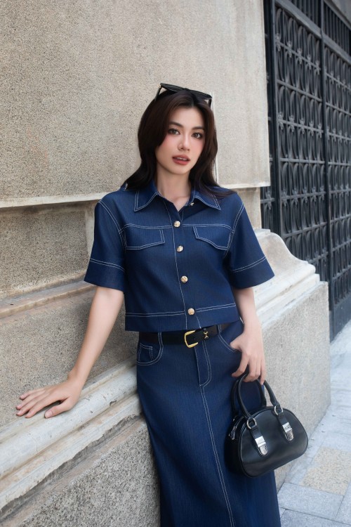 Sixdo Navy Denim Blouse